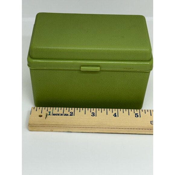 VTG 80s Avocado Green Recipe Box 5"x3.5" Retro Kitchen Index Card Holder USA - Picture 4 of 8